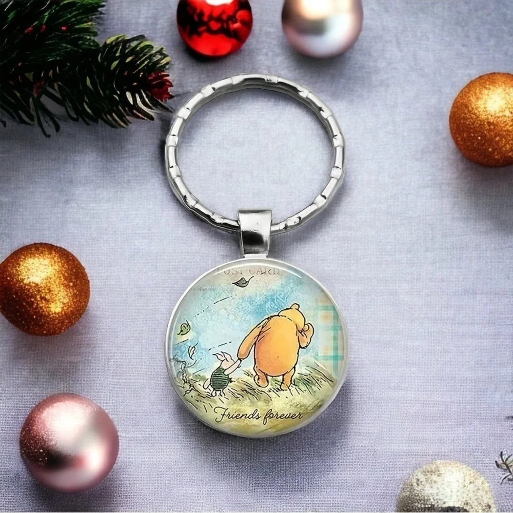 Winnie The Pooh Keychain Friends Forever Round Pendant Keyring Pooh Piglet